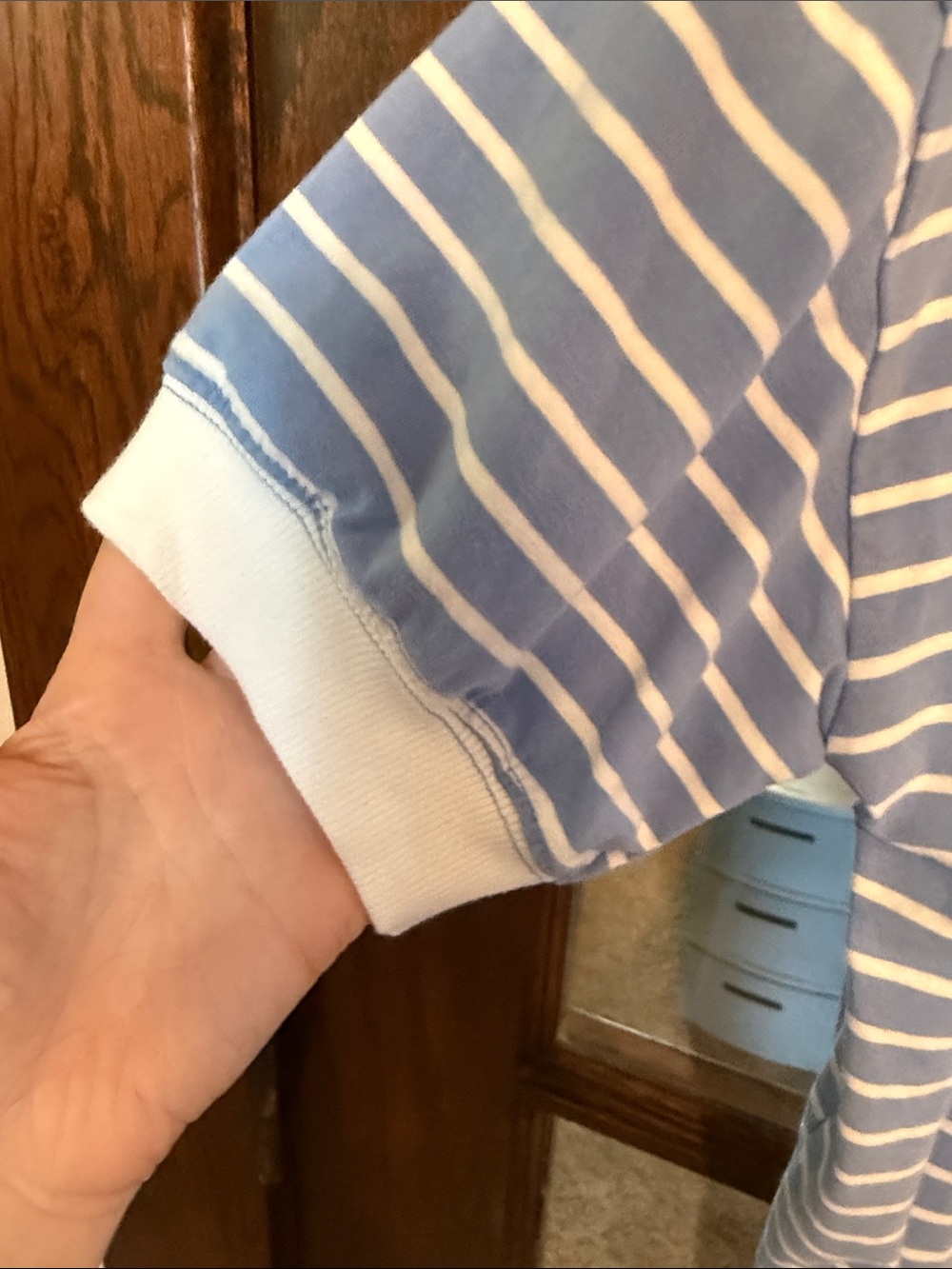 Zenana Striped Short Sleeve Ribbed Trim Top Light Blue White Clean Girl Boxy Fit - Picture 4 of 5